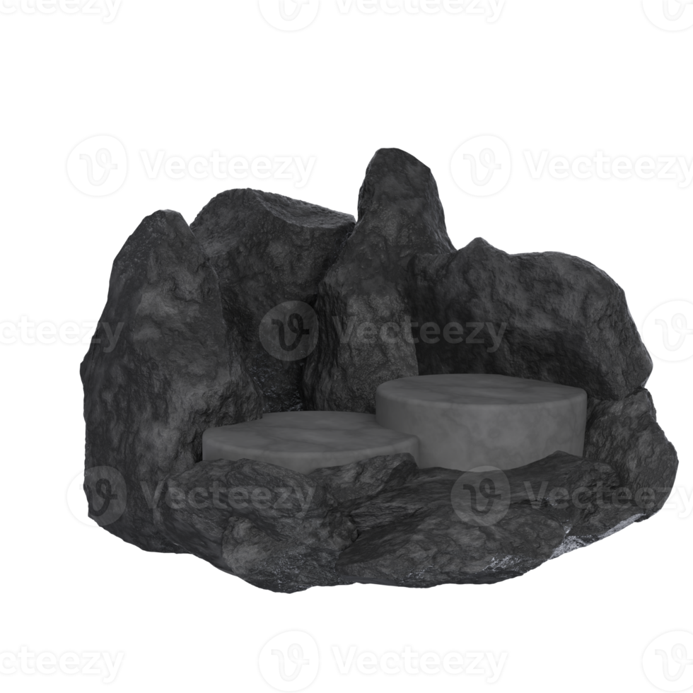 3d render of black rocks with black podium. for display of products png