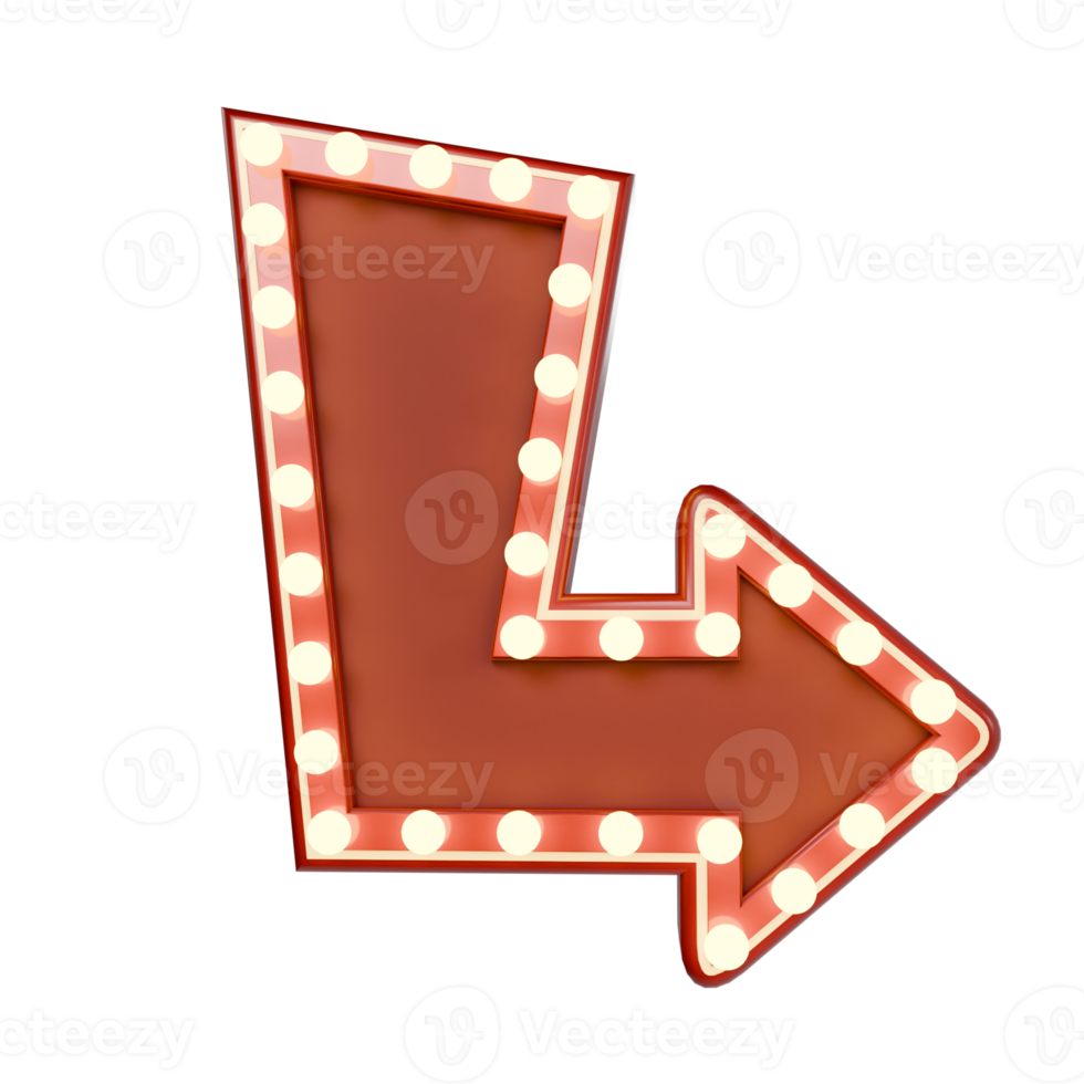 3d render Retro light box billboard template, promotional arrow banner ads png