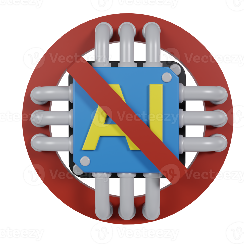 3d render of AI chip with prohibited symbol. concept of stop or prohibition using artificial intelligence png