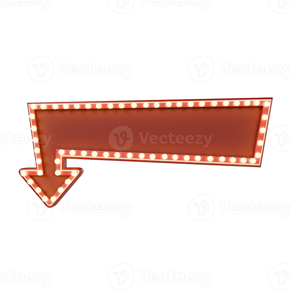 3d render Retro light box billboard template, promotional arrow banner ads and Cinema light frame. png