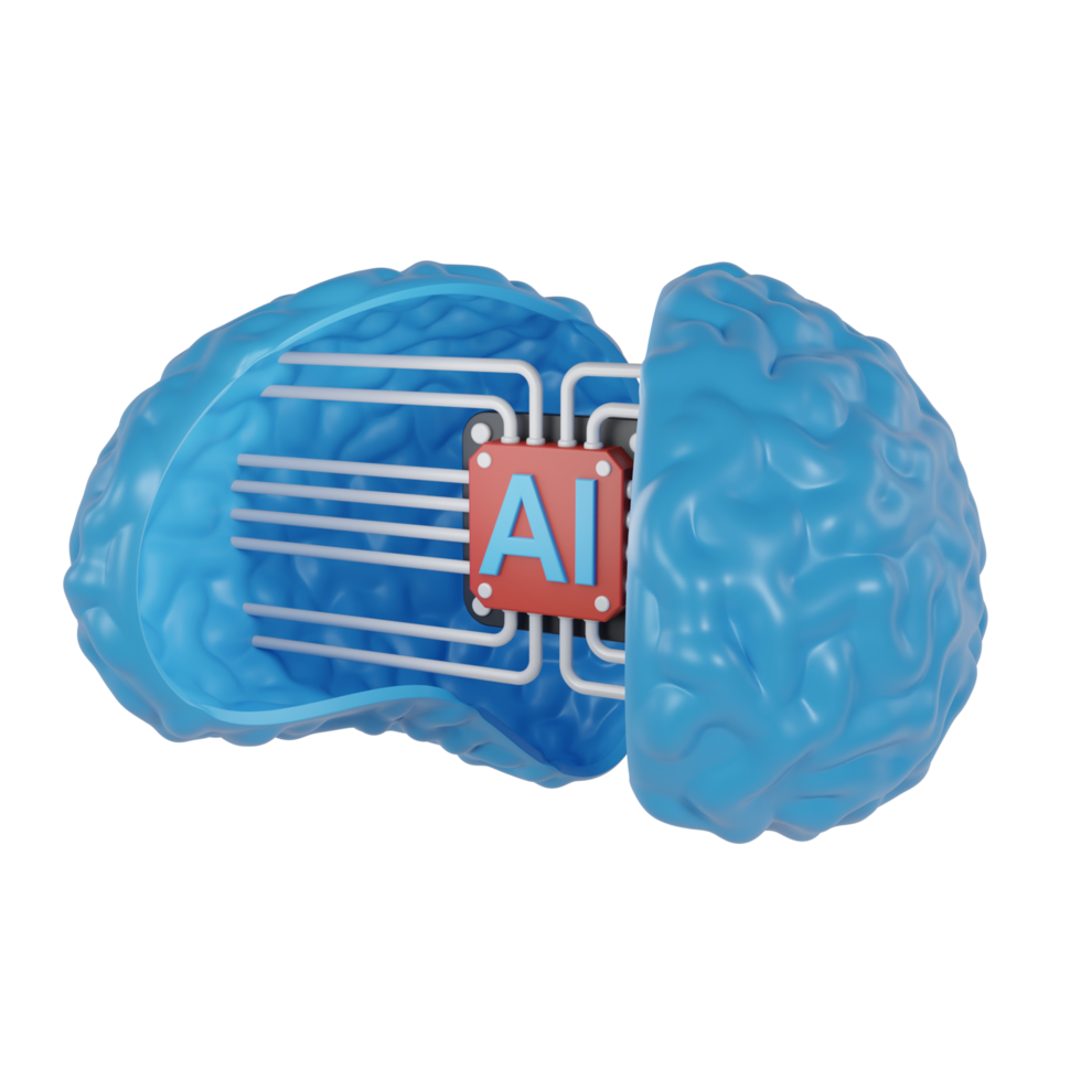 3d render icon AI chip with brain. concept of thinking idea using artificial intelligence or ai png