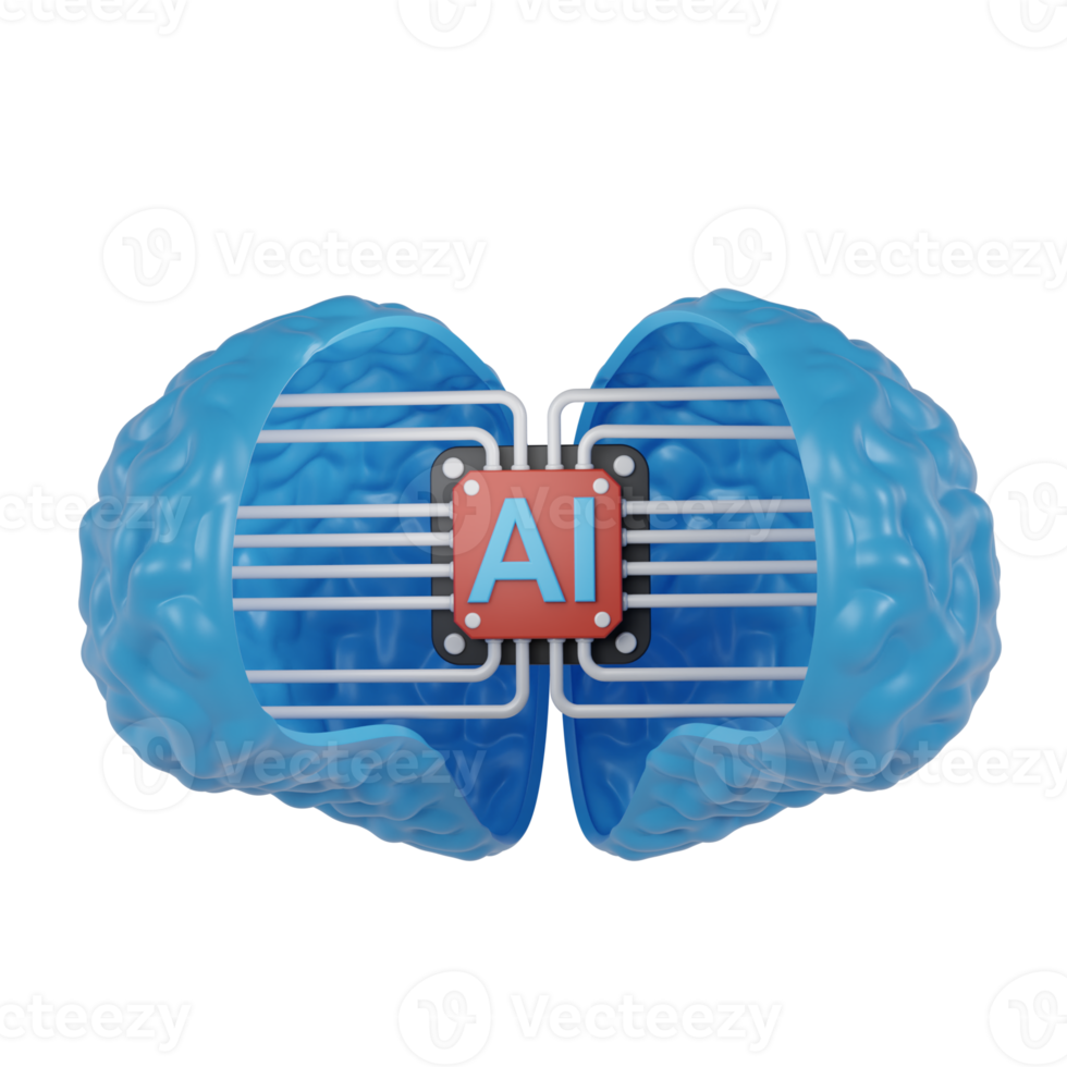 3d render icon AI chip with brain. concept of thinking idea using artificial intelligence png