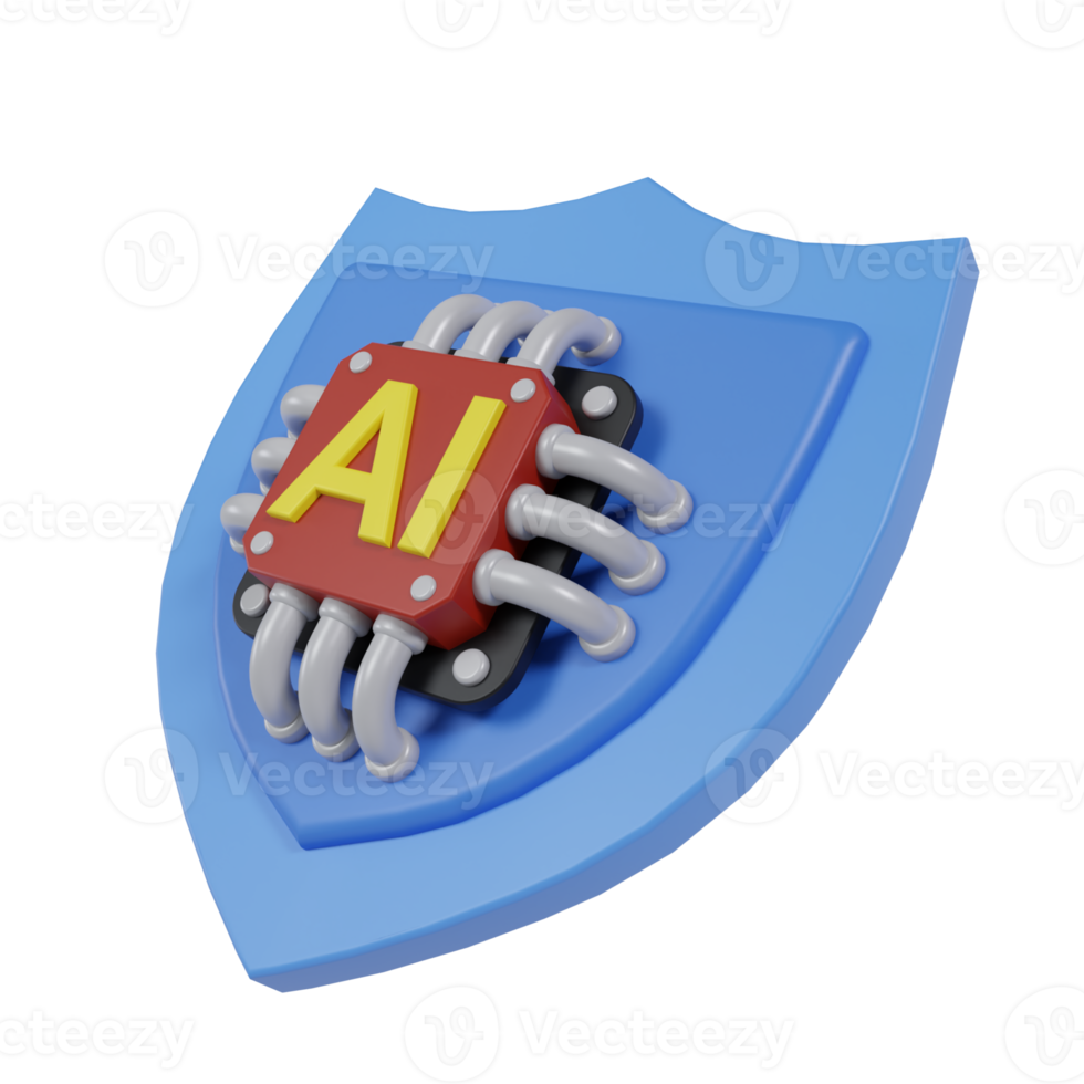 3d render of shield icon and ai chip. web protection concept using artificial intelligence png