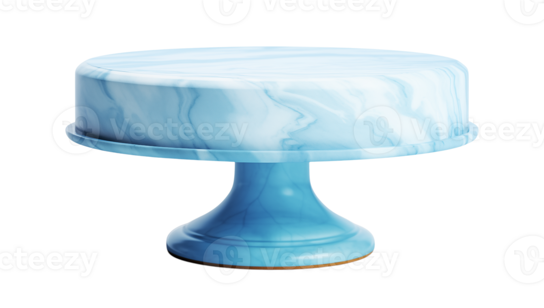 A light blue cake with marbled frosting on a matching cake stand against a transparent background view png