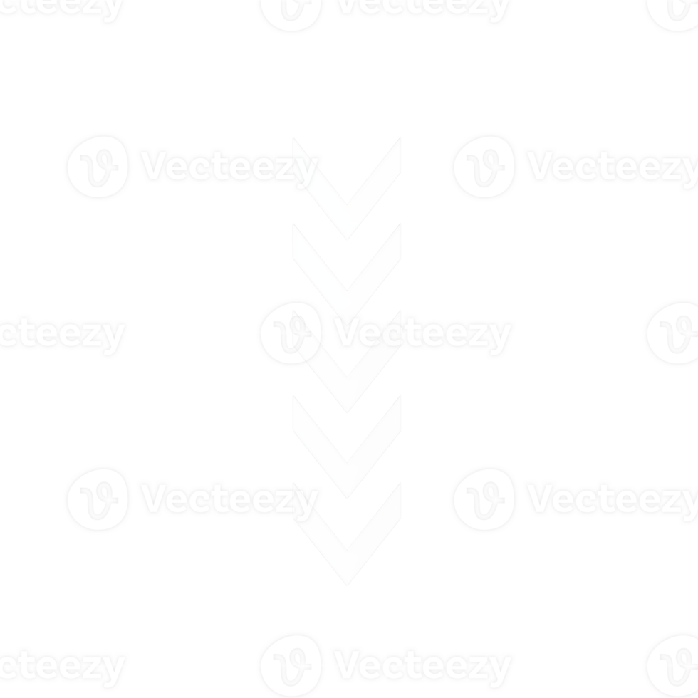 A vertical stack of five white chevron shapes pointing downwards on a transparent background plain and simple png