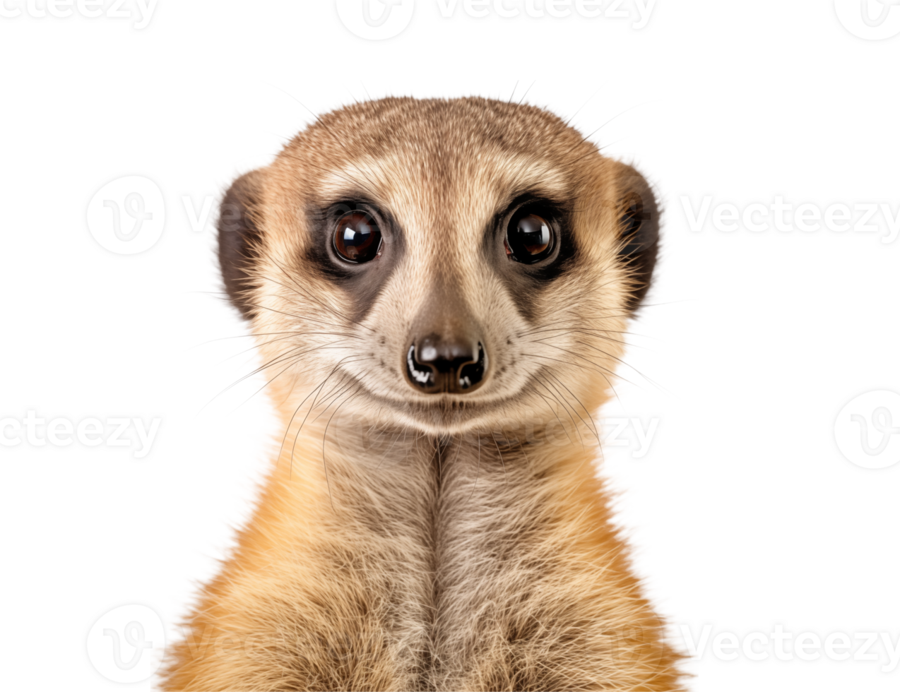 A close up portrait of a meerkat with a transparent background looking directly at the camera with wide eyes png