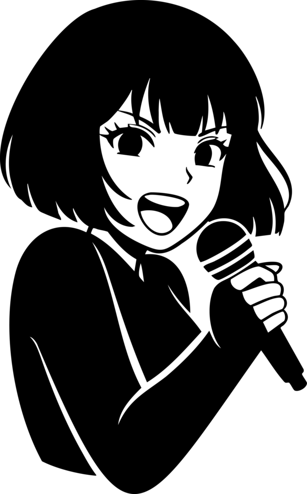 Anime Style Female Singer with Microphone png