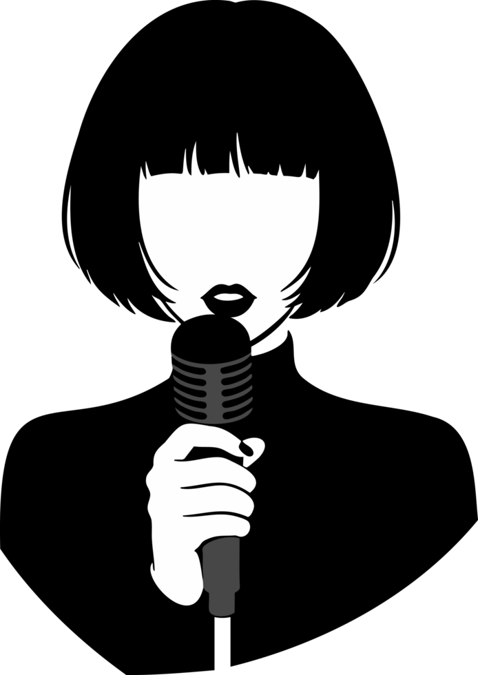 Abstract Female Singer with Retro Microphone png