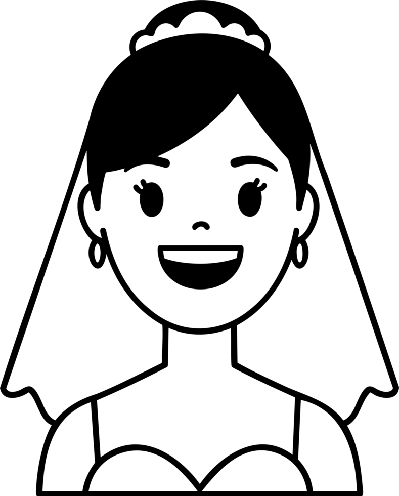 Smiling Cartoon Bride Portrait with Veil png