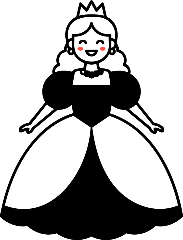 Smiling Cartoon Lady with Crown and Puffy Sleeves png