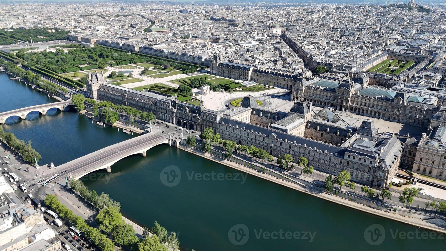 Aerial View of louvre museum in Paris ile de france in France.. Amazing Scene. photo