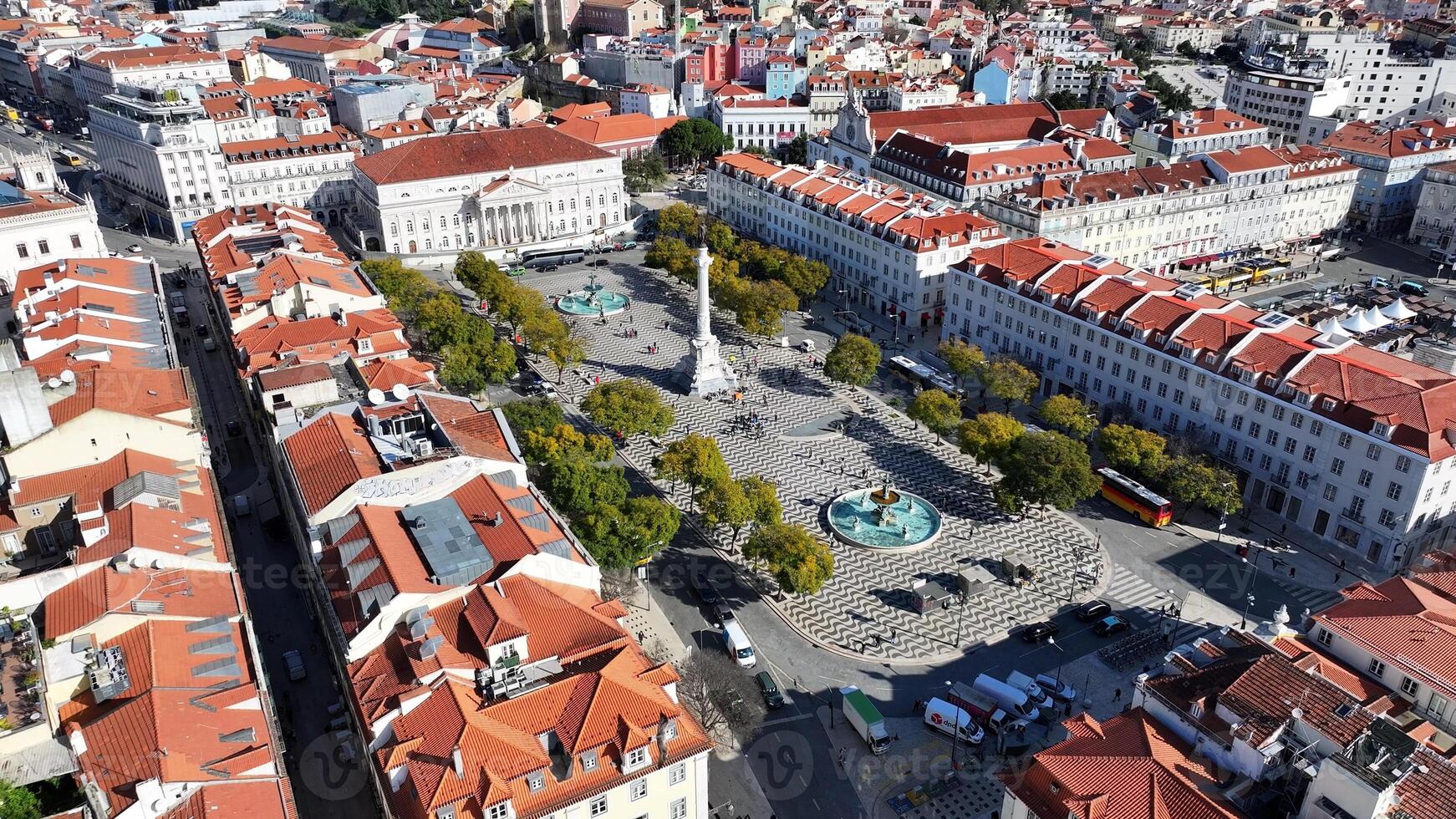 Aerial dom pedro iv square at Lisbon District of Lisbon in Portugal . Landmark Square. photo