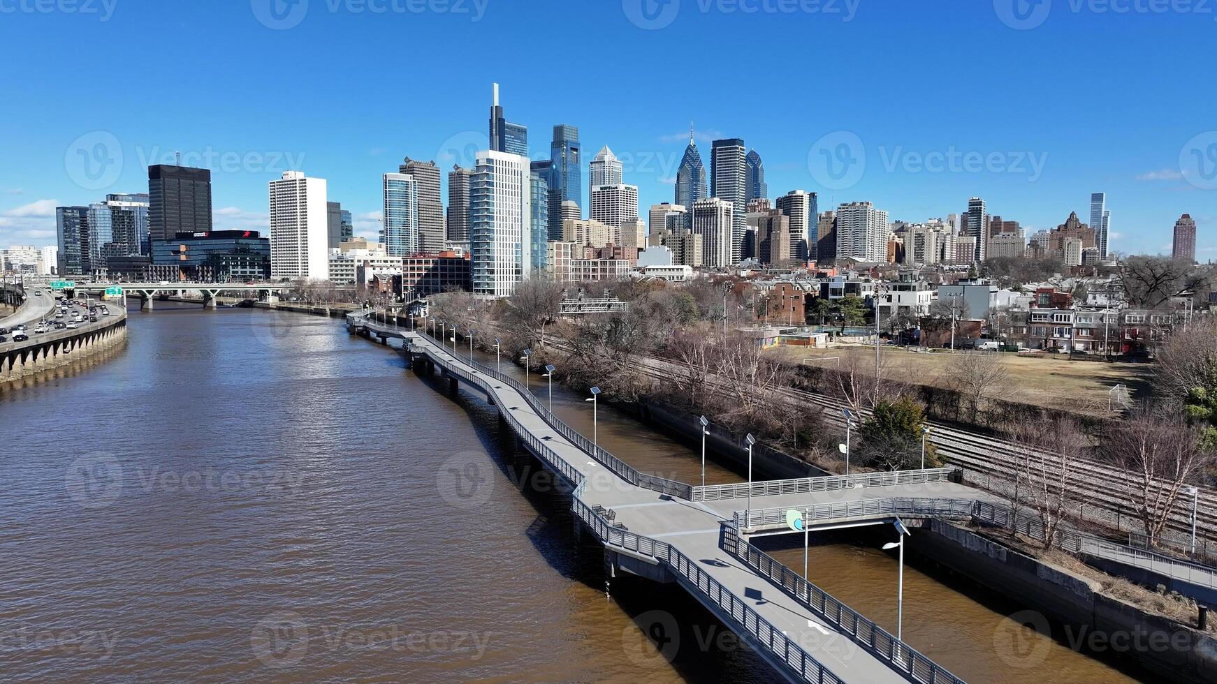 Outdoor Schuylkill River Park in Philadelphia Pennsylvania United States. Scenic Cinematic. photo