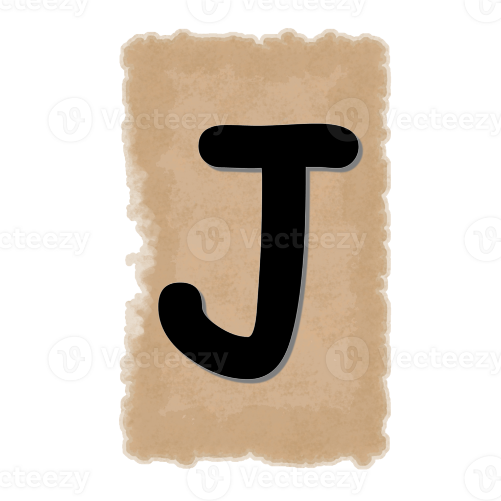The letter j is made of brown paper and has black letters png