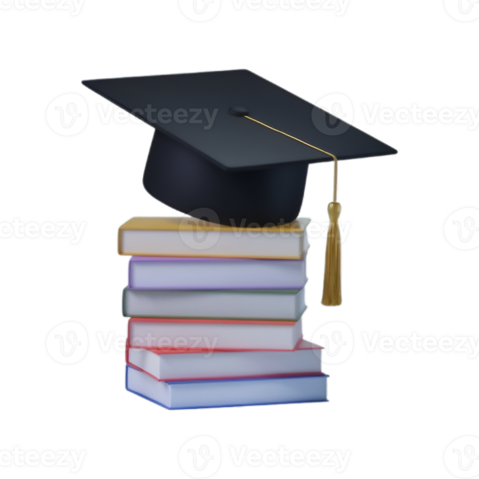 A 3D icon of a black graduation cap with a gold tassel, png
