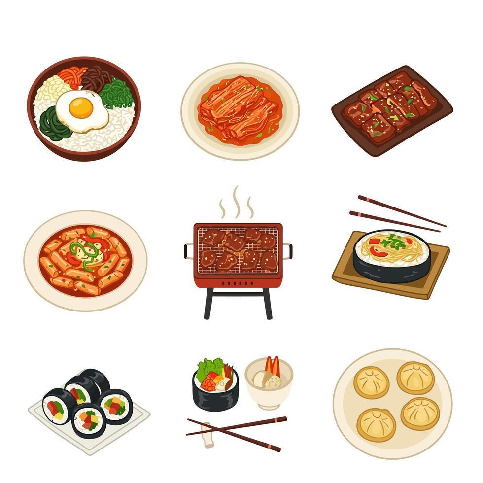 Korean food set on white background. vector