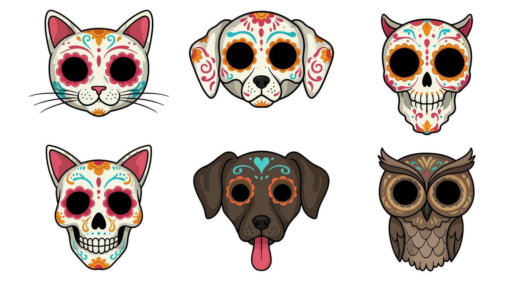 Dia de los Muertos animals set. vector