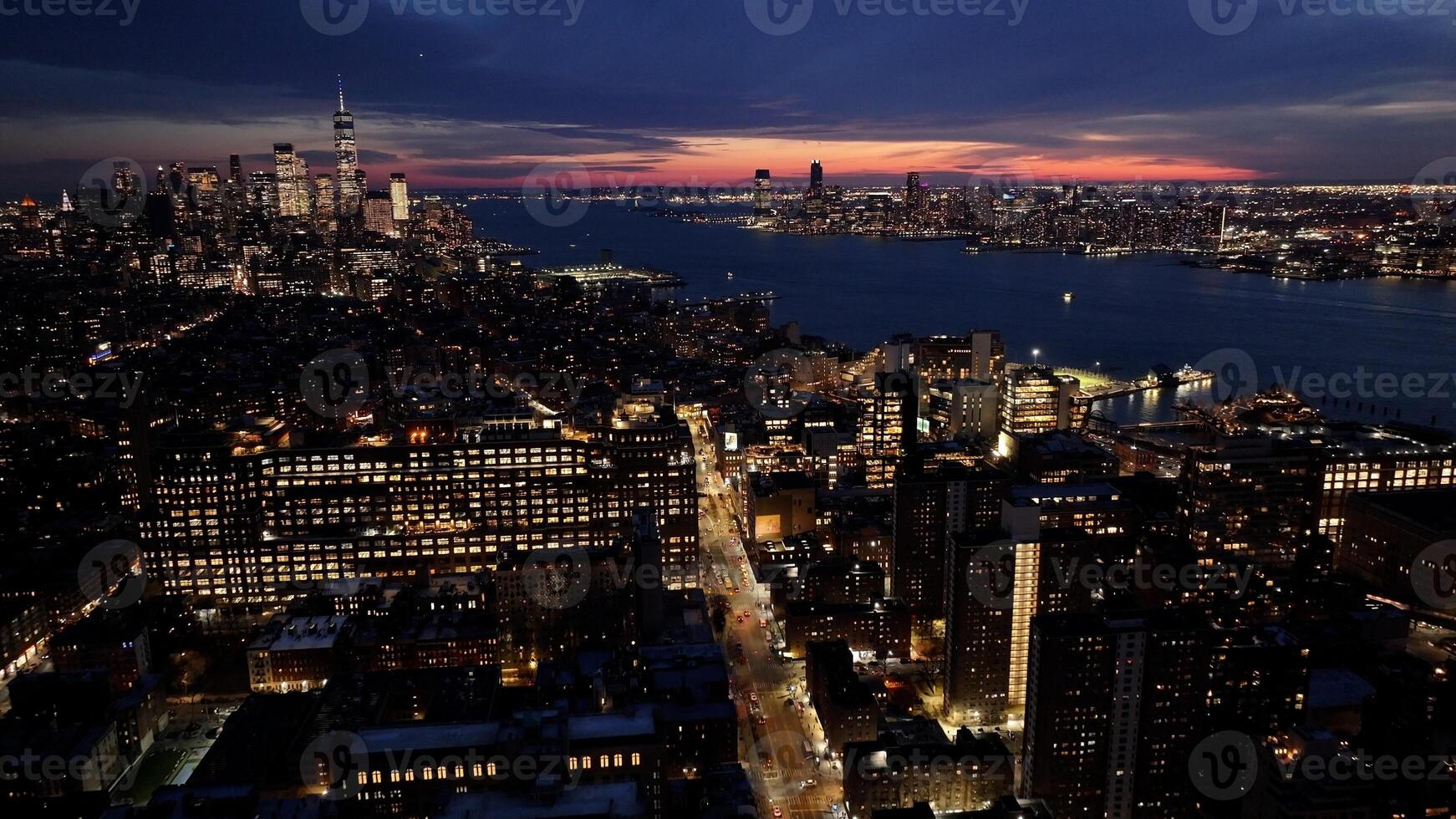 Aerial Downtown New York at Manhattan New York in United States.. Sunset Skyline. photo
