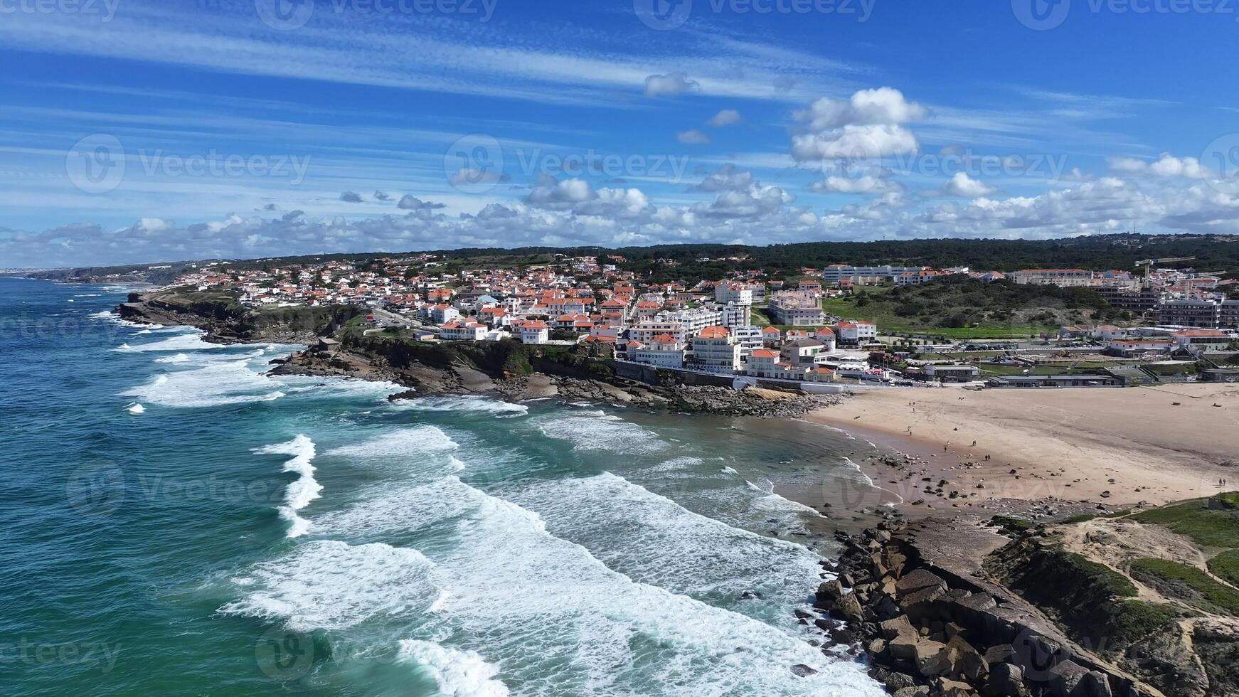 Aerial View of Apple Beach at Sintra Lisbon District in Portugal . Scenic Scene. photo