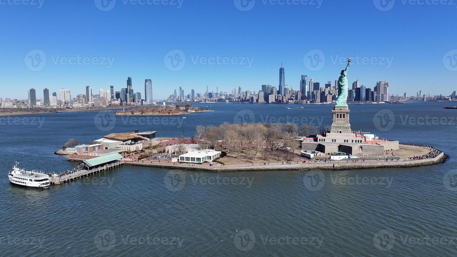 Awesome Statue of Liberty in Manhattan New York in United States. Outdoor Hudson River. photo