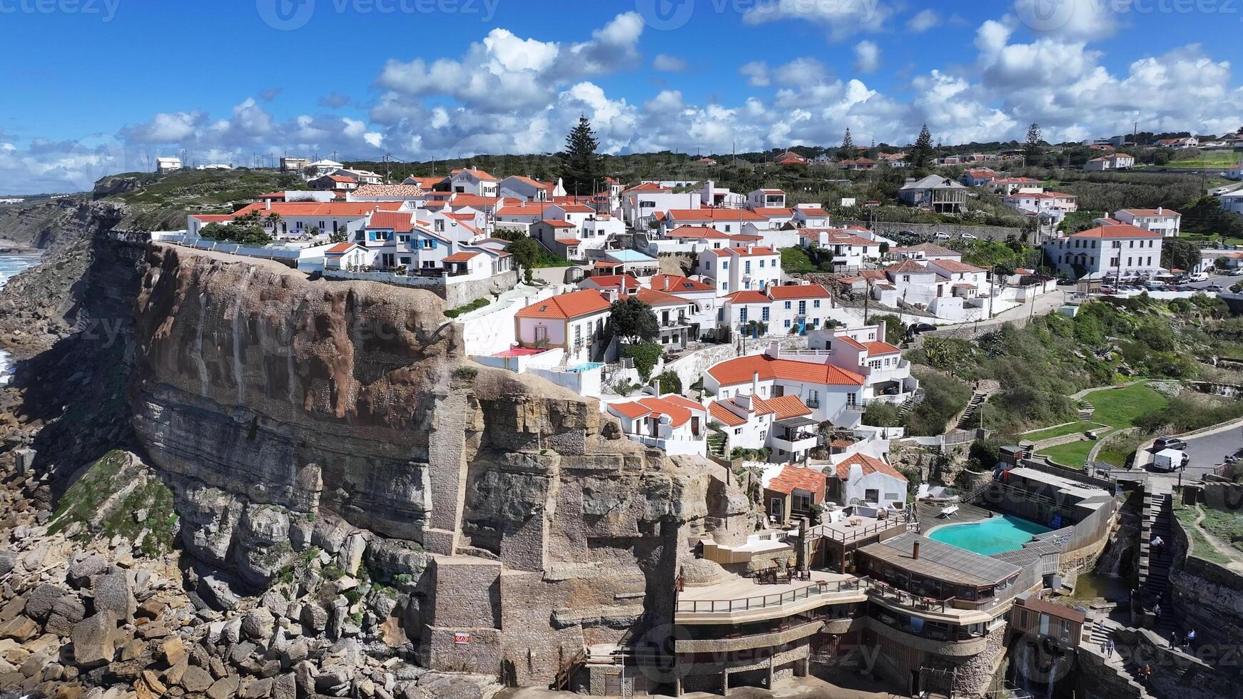 High Angle of azenhas do mar beach at Sintra in District of Lisbon Portugal . Beauty Scenery. photo