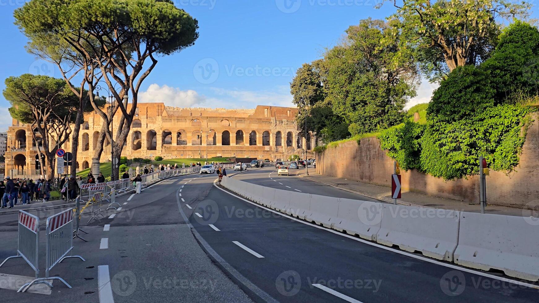 Aerial Rome Coliseum in Rome Lazio in Italy. Famous Scenery. photo