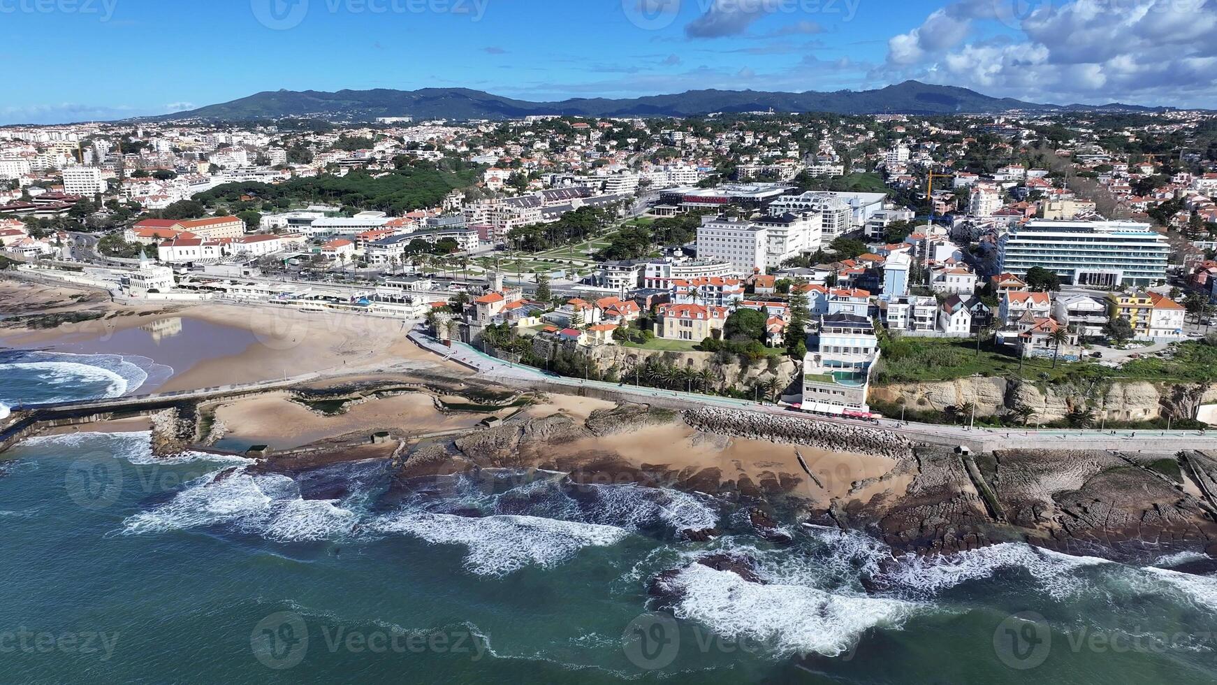 Scenic Tamariz Beach at Cascais District of Lisbon in Portugal.. Famous Scene. photo