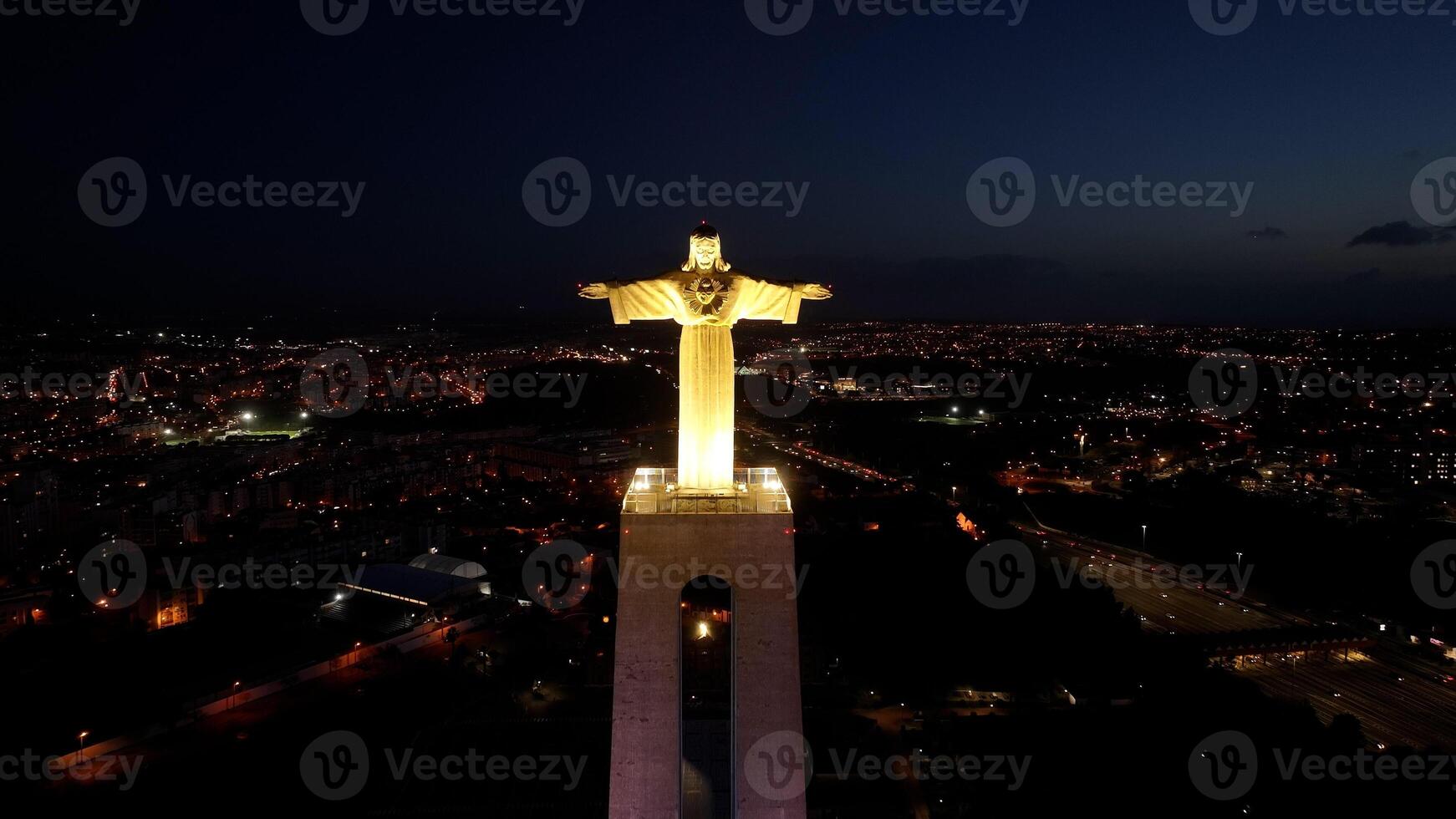 High Angle of king christ in Almada District of Lisbon in Portugal. Beautiful Scenery. photo