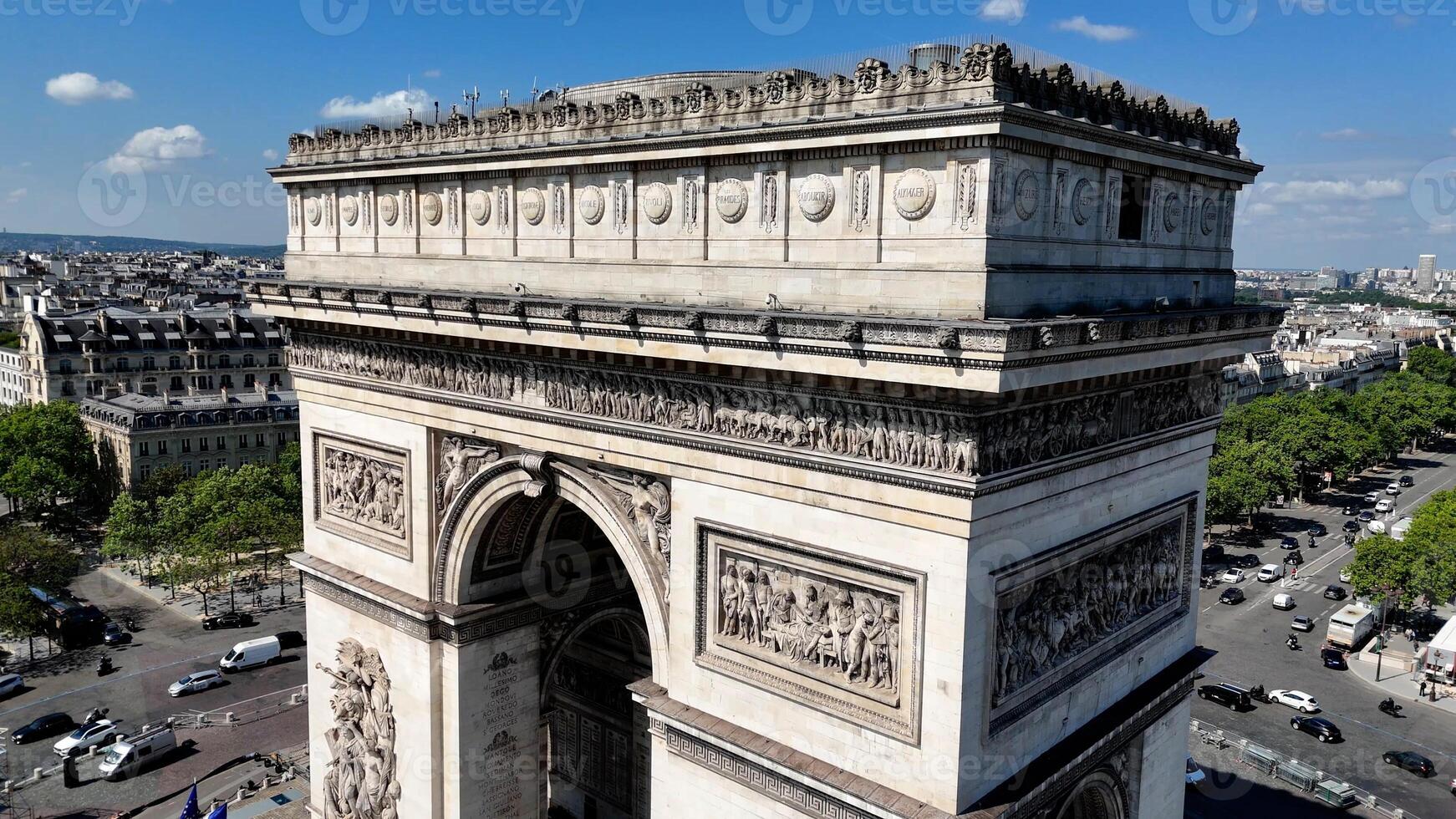 Aerial View of triumphal arch in Paris France Island in France.. Beauty Scenery. photo