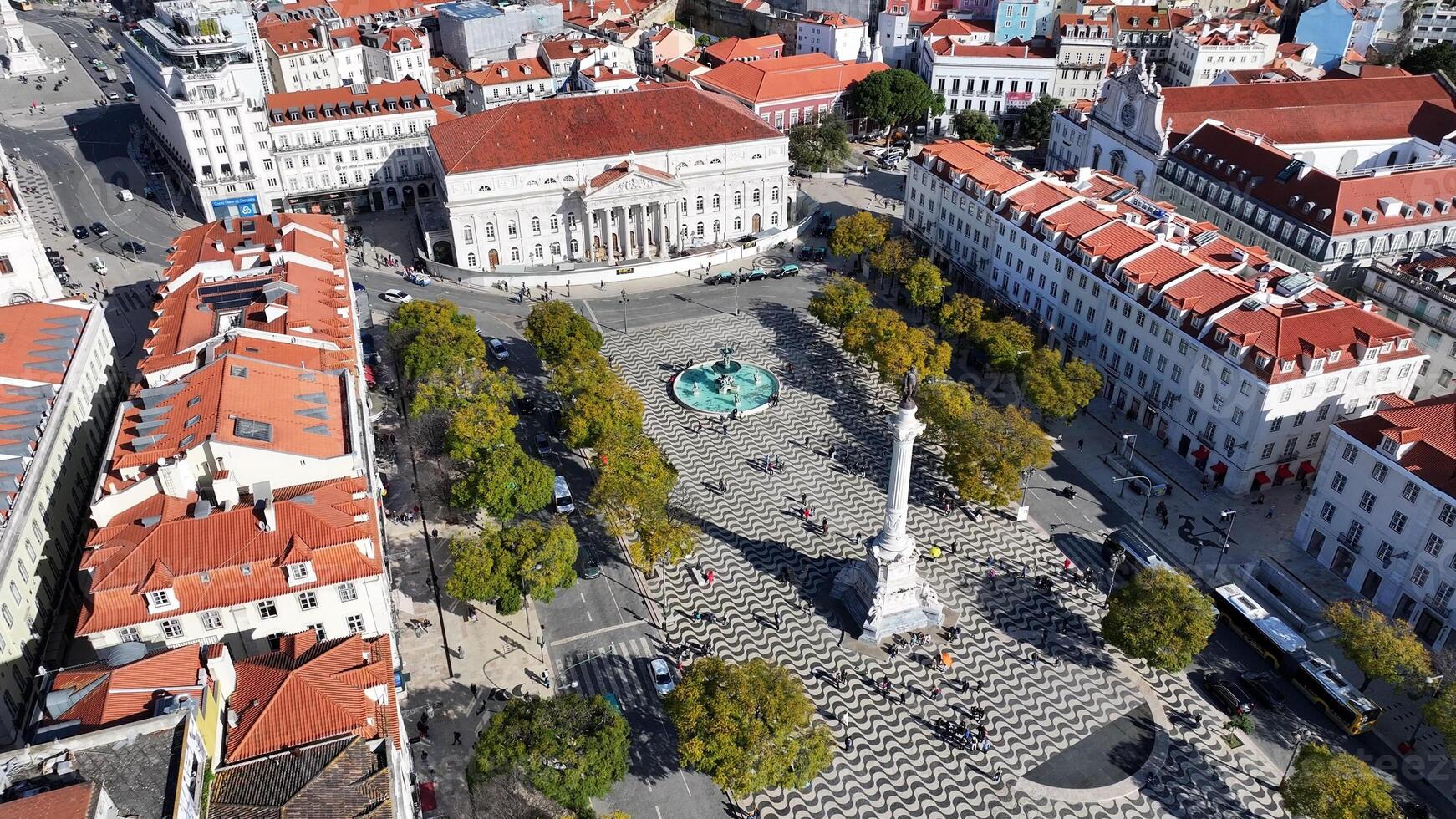 High Angle of dom pedro iv square at Lisbon District of Lisbon in Portugal.. Scenic Scenery. photo