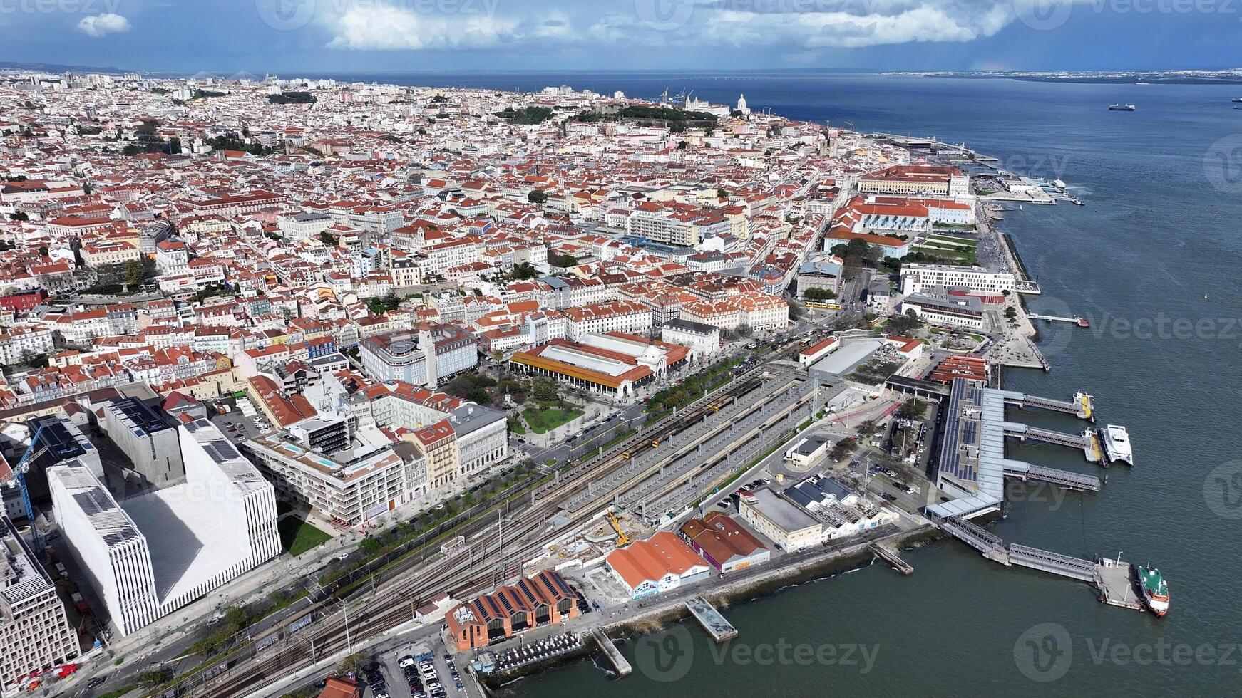 High Angle of Lisbon Skyline in Lisbon District of Lisbon in Portugal. Awesome Background. photo