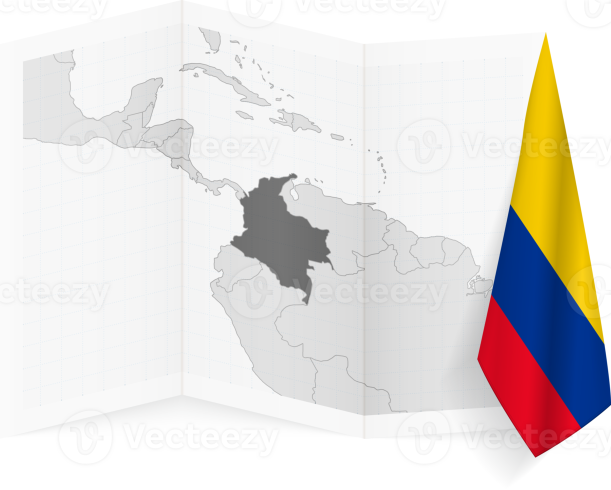 Colombia grayscale map and hanging flag. png