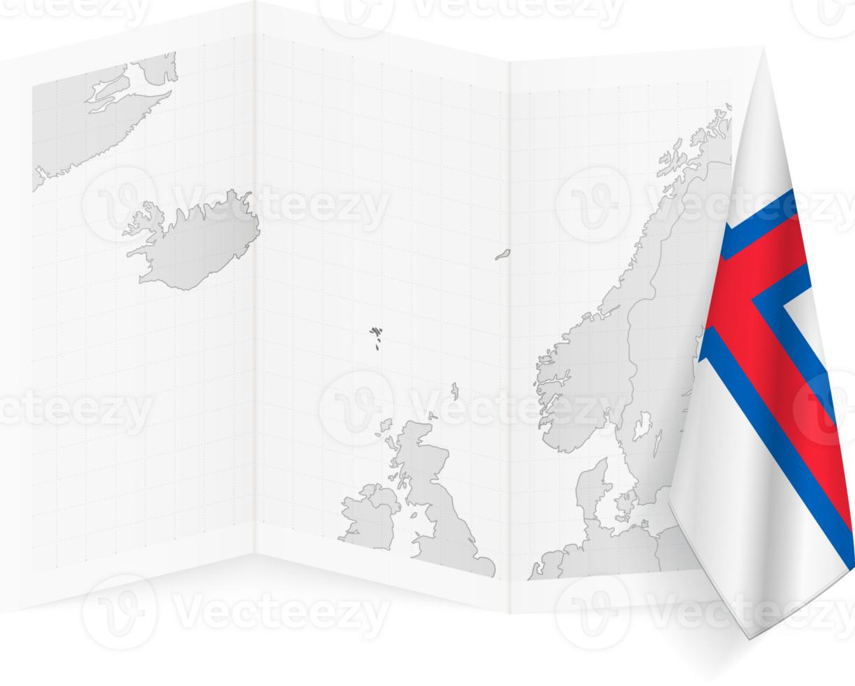 Faroe Islands grayscale map and hanging flag. png