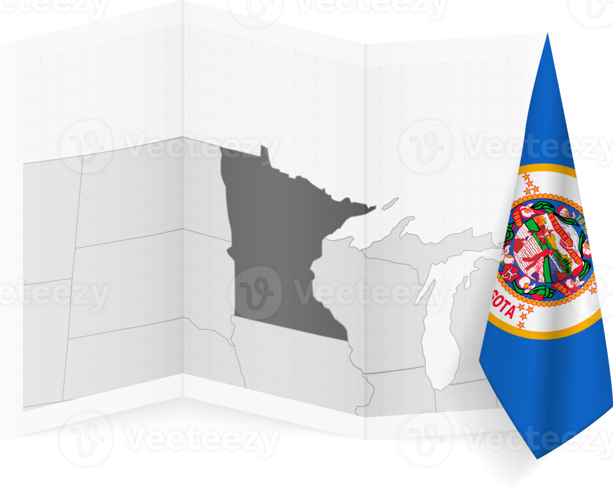 Minnesota grayscale map and hanging flag. png
