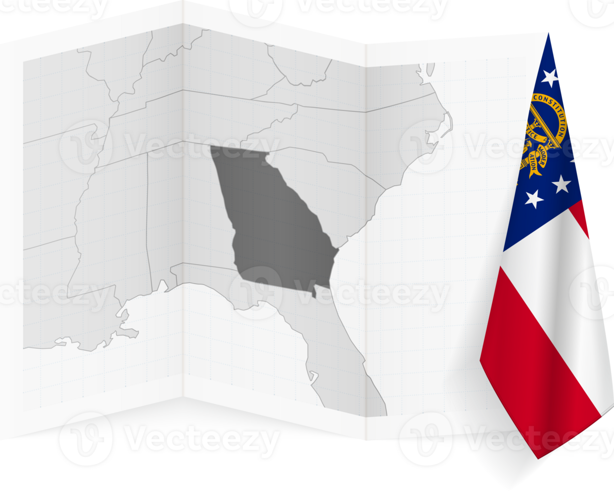 Georgia grayscale map and hanging flag. png