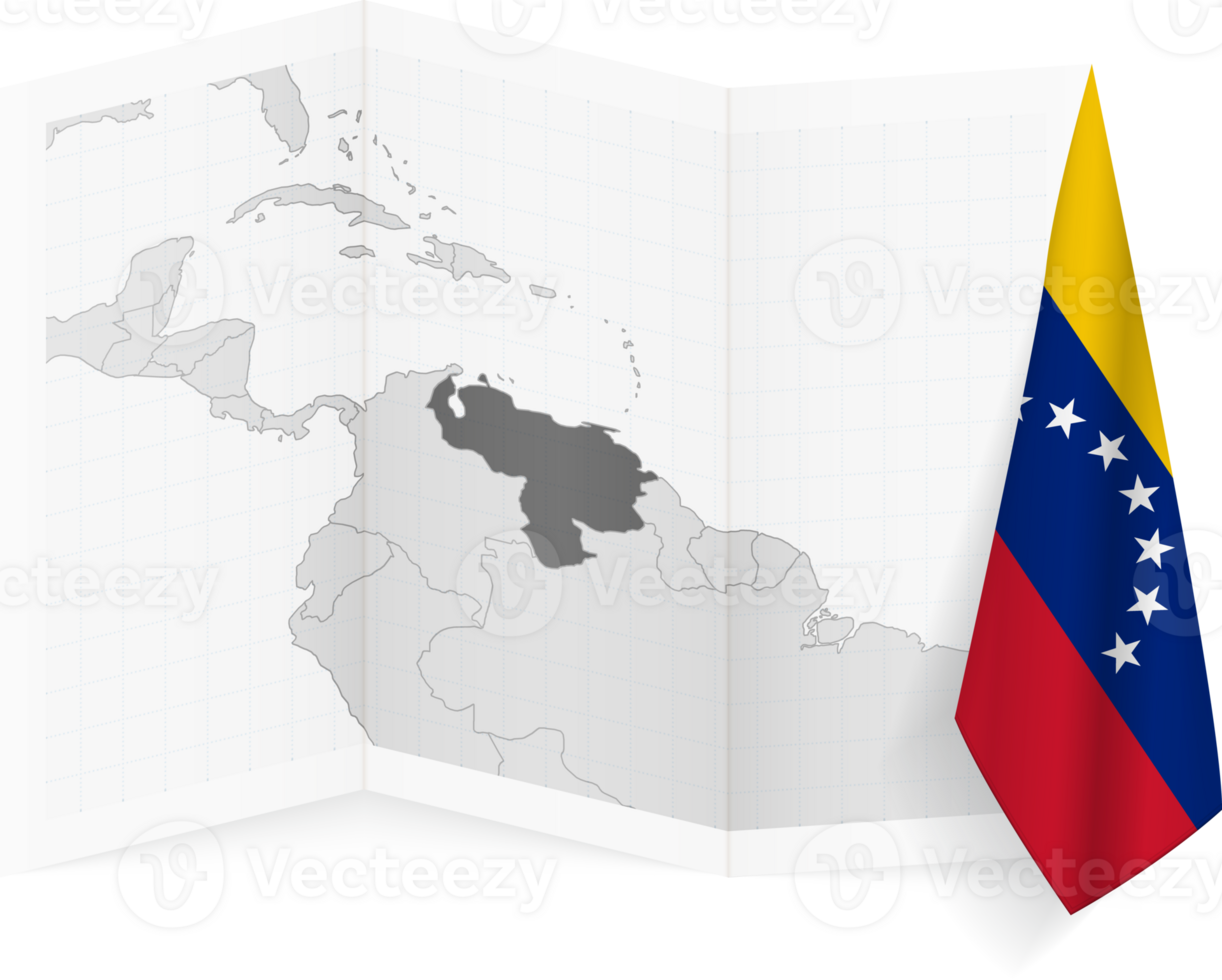 Venezuela grayscale map and hanging flag. png