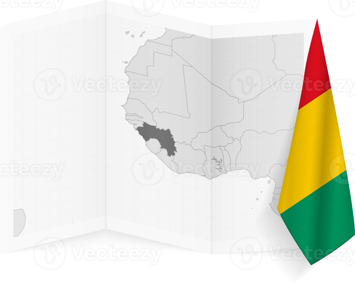 Guinea grayscale map and hanging flag. png
