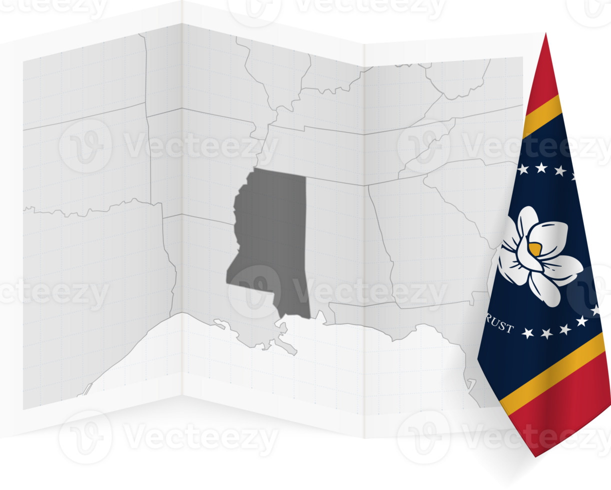 Mississippi grayscale map and hanging flag. png
