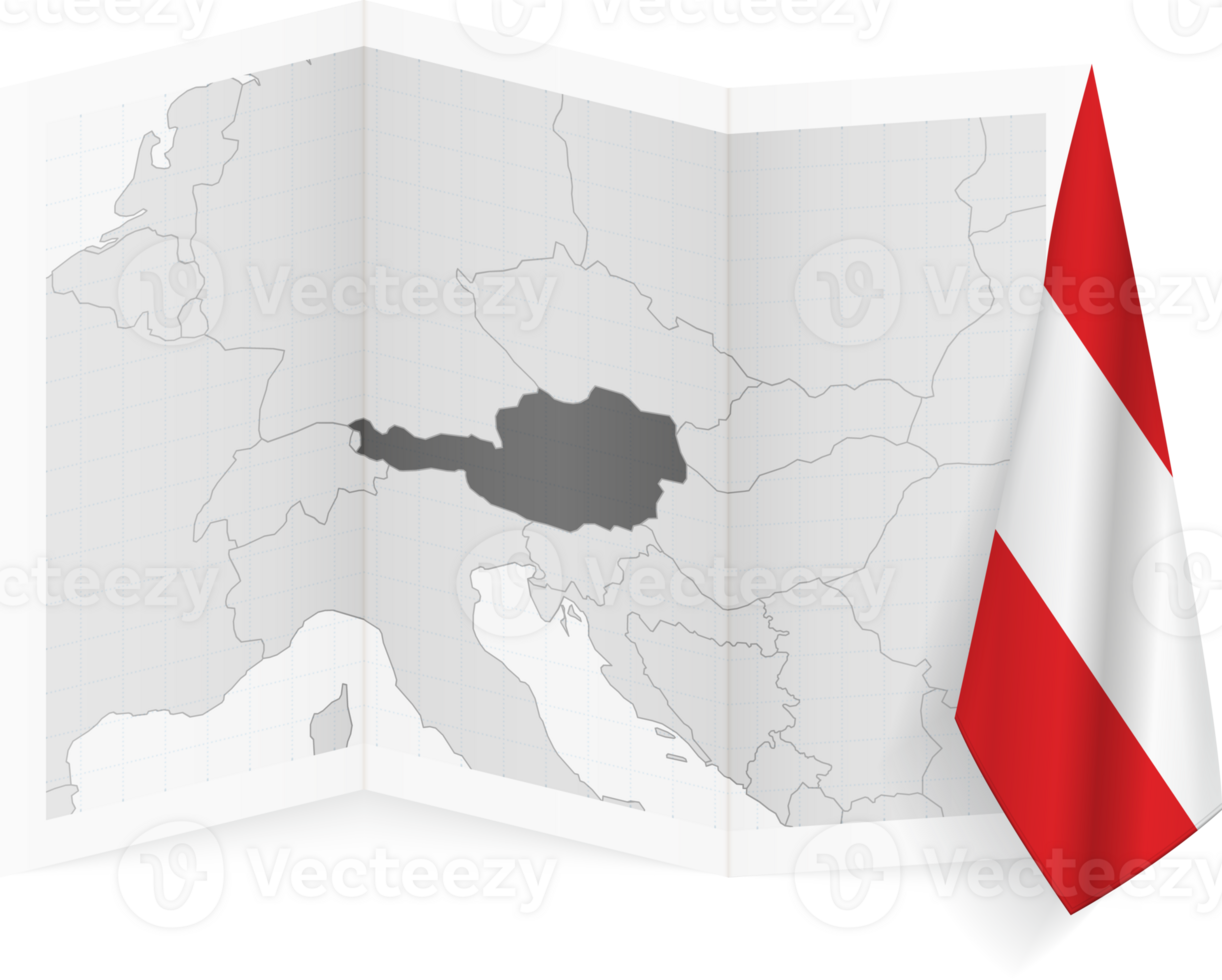 Austria grayscale map and hanging flag. png