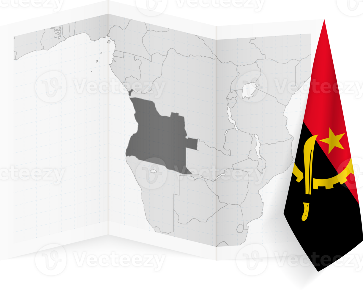 Angola grayscale map and hanging flag. png