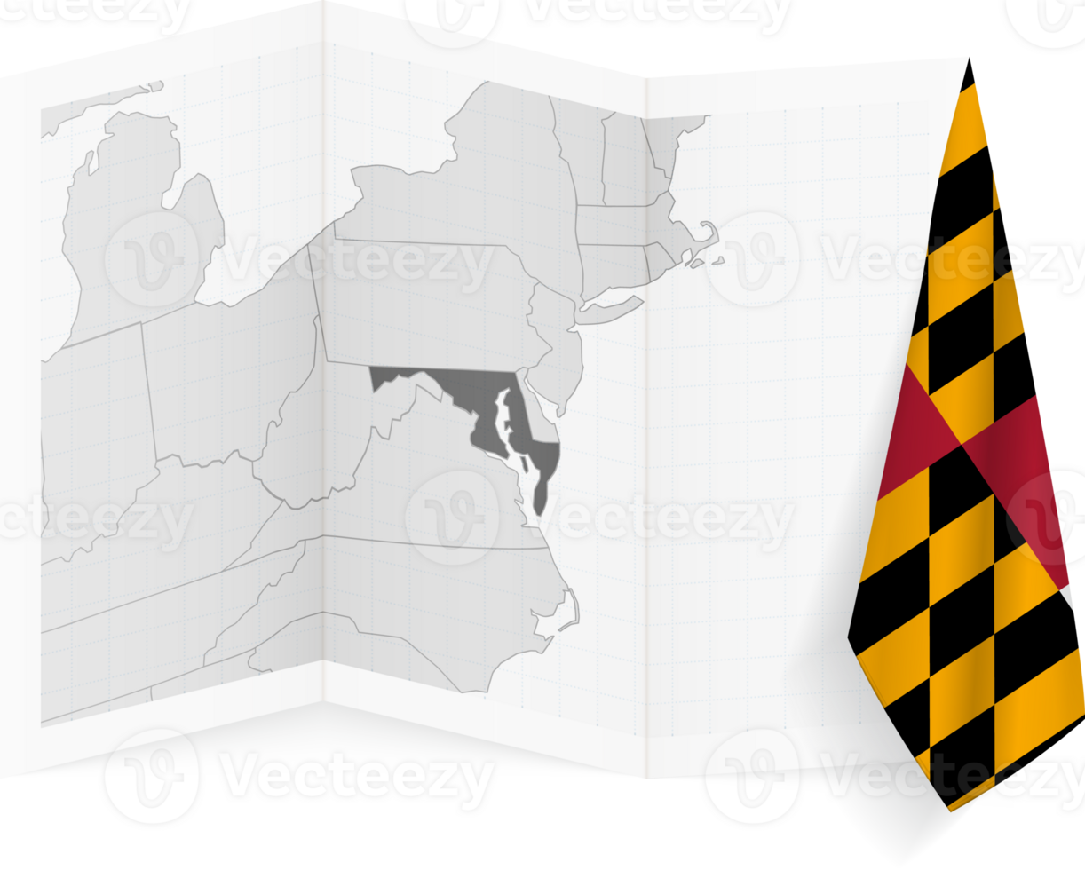 Maryland grayscale map and hanging flag. png
