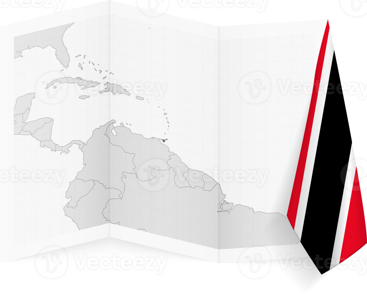 Trinidad and Tobago grayscale map and hanging flag. png