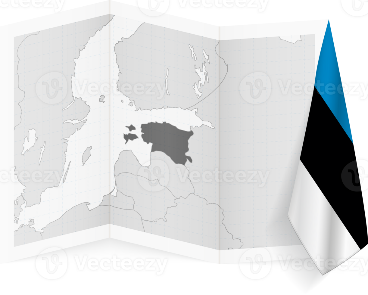 Estonia grayscale map and hanging flag. png