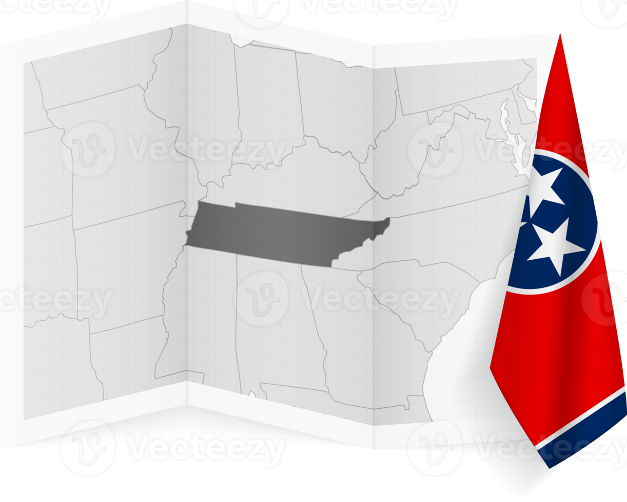 Tennessee grayscale map and hanging flag. png