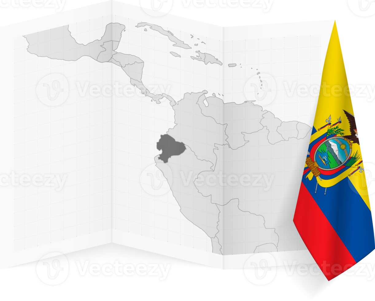 Ecuador grayscale map and hanging flag. png