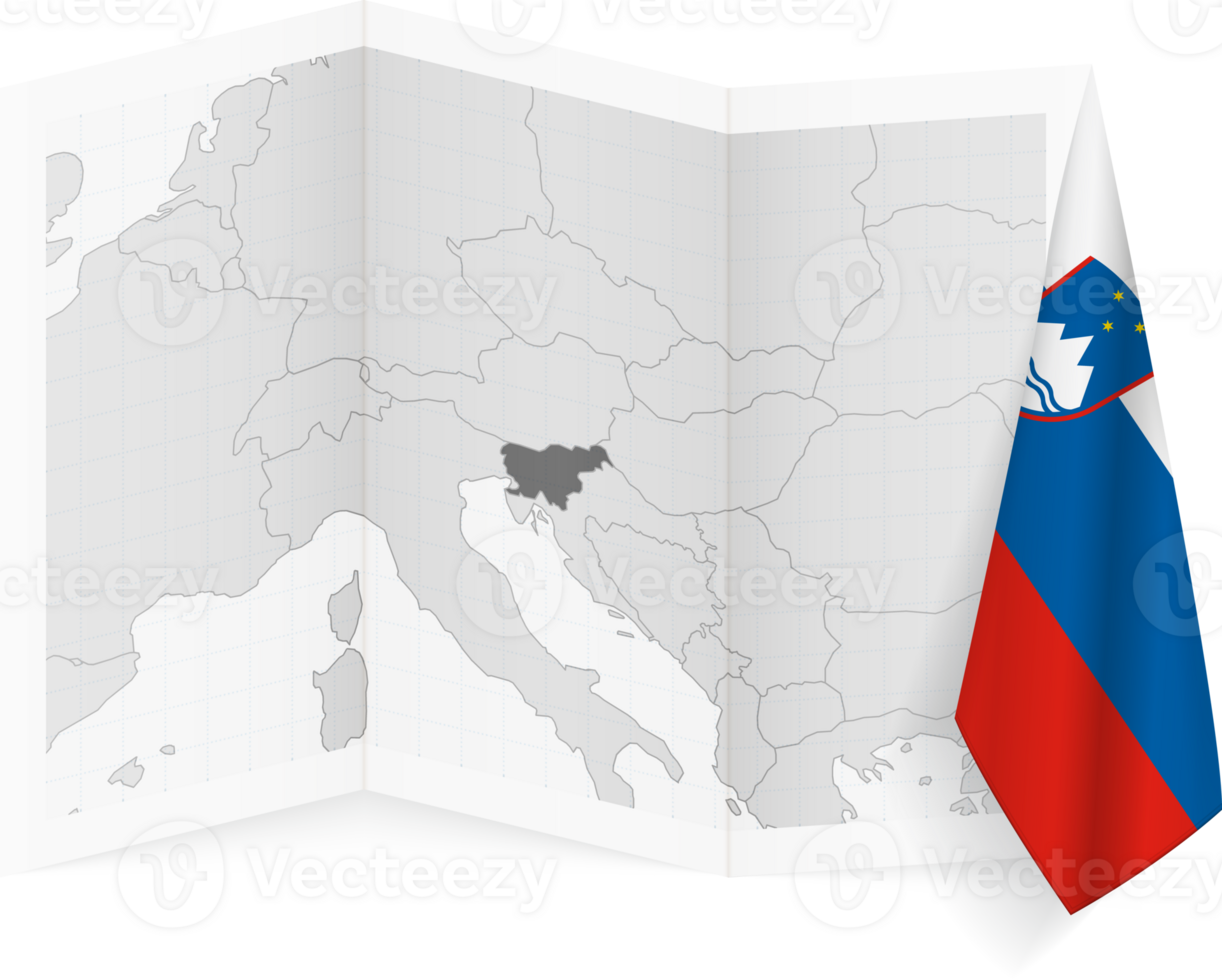 Slovenia grayscale map and hanging flag. png