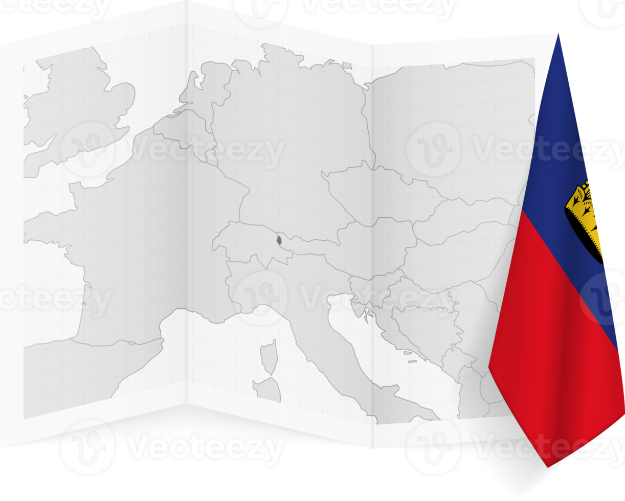 Liechtenstein grayscale map and hanging flag. png
