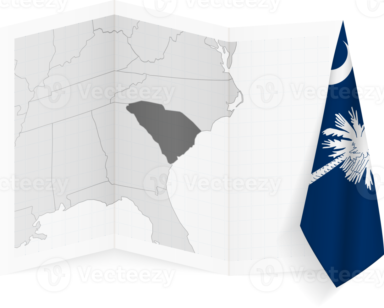 South Carolina grayscale map and hanging flag. png