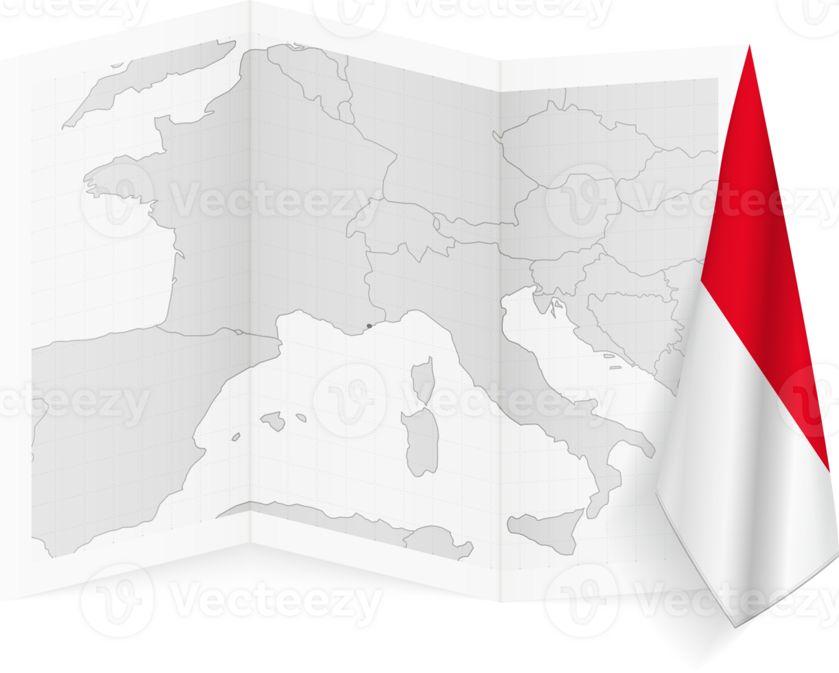 Monaco grayscale map and hanging flag. png
