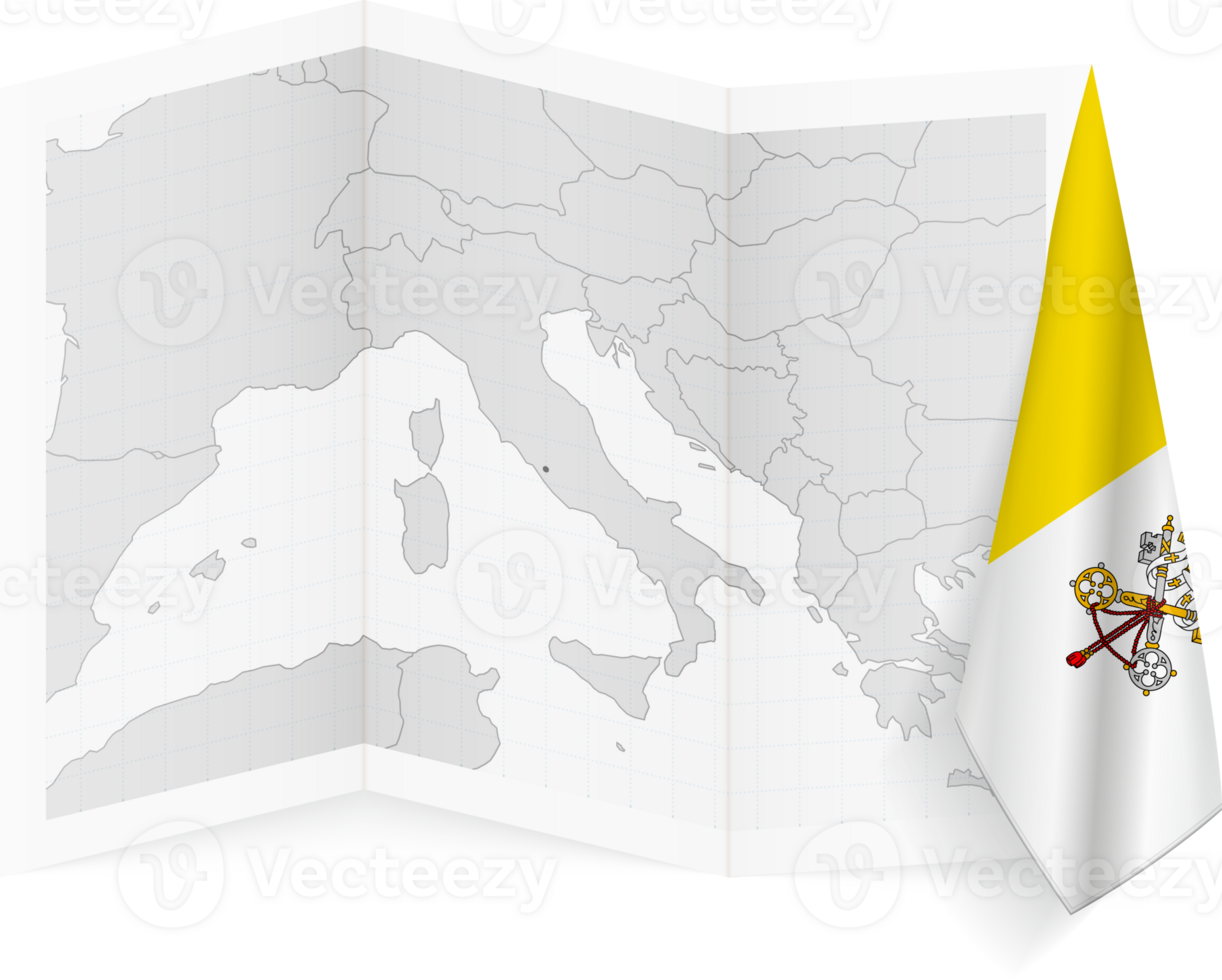 Vatican City grayscale map and hanging flag. png